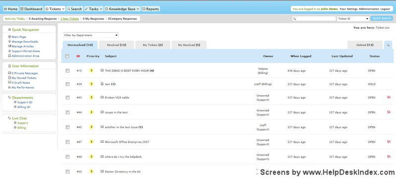 PerlDesk open tickets list
